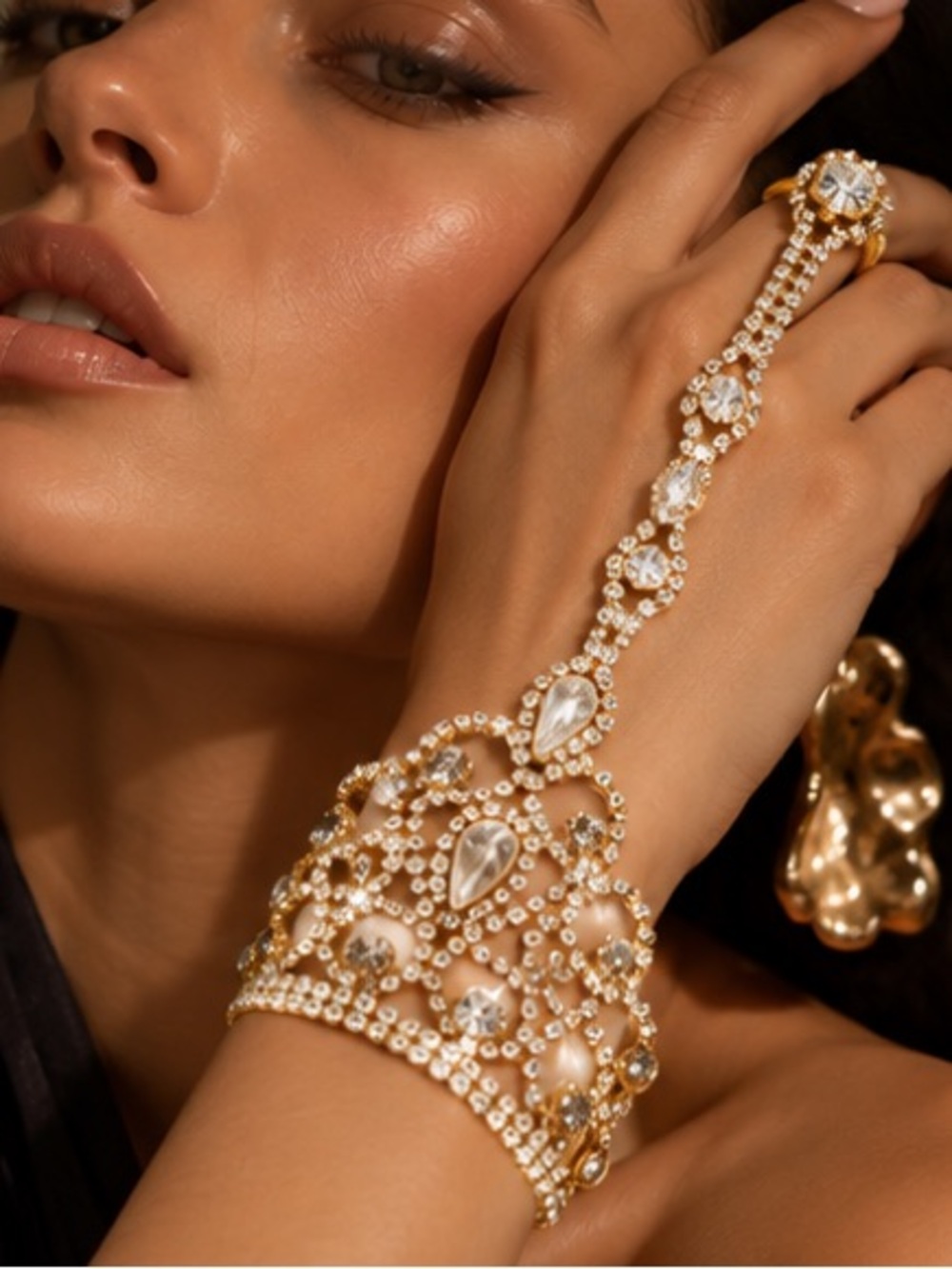 Gold Celestial Crystal Hand Chain Bracelet